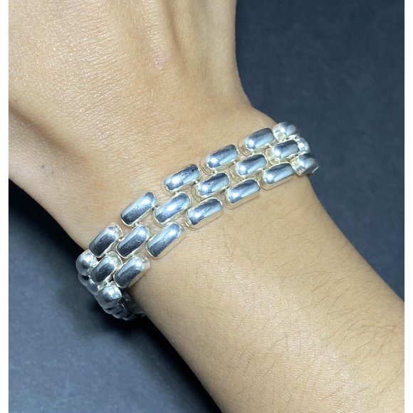 Signed SU 925 Italy Panther Link Bracelet Sterling Silver Vintage 7.5 Inches - Picture 2 of 7